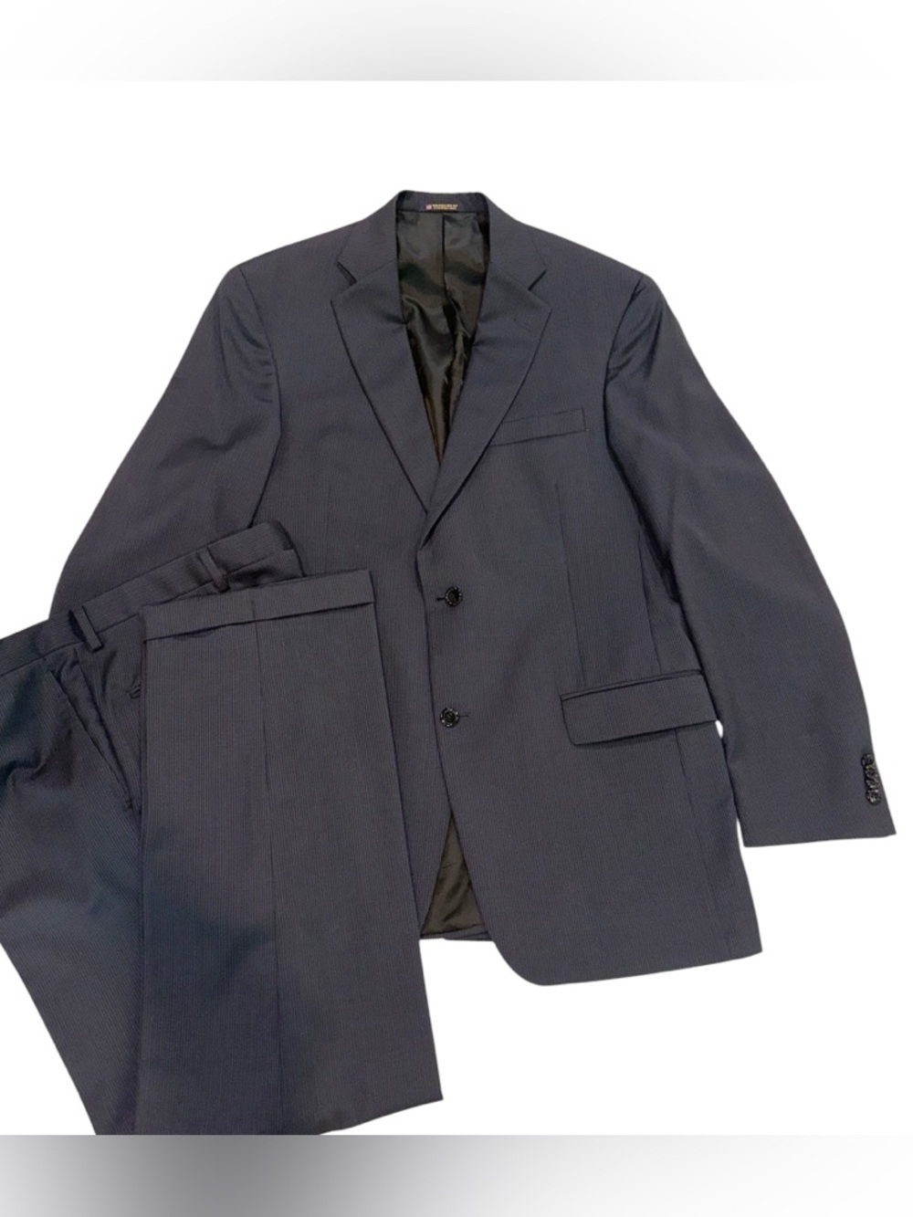 Hart Schaffner & Marx Gold Trumpeter 2Pc Suit Wool Navy Pinstripe 42L 38x32 USA